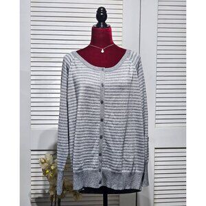 NWT Lane Bryant Women's Gray Striped Metallic  Cardigan Sweater Size 18/20 2992